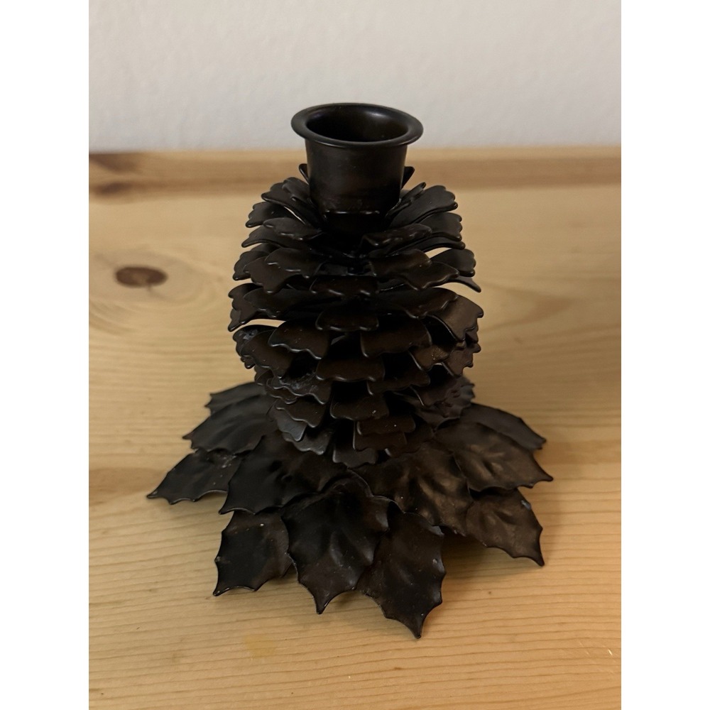 Crate & Barrel Fall Brown Metal Pine Cone Candle Holder  4‎ 1/4" Maximalist Core